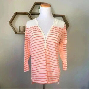 H&M cream and orange 3/4 sleeve blouse